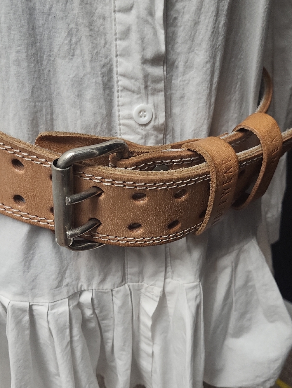 Ryderwear Tan Leather Weightlifting Belt with Double-Prong Buckle - Picture 8 of 11